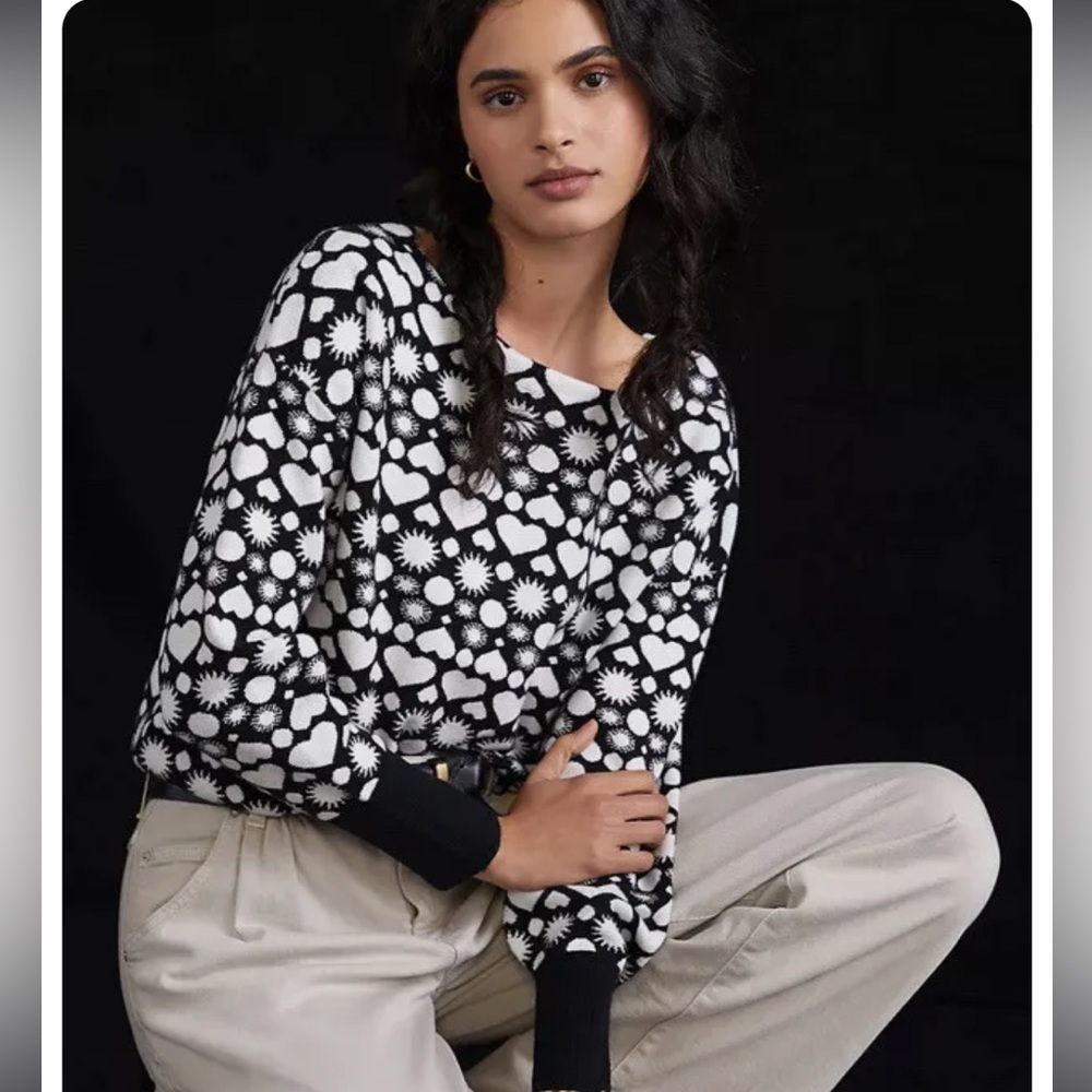 Anthropologie Maeve Black and White Boatneck Sweater